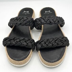 MARC FISHER LTD Jaimee Black Leather Braided Straps Espadrille Sandals Size 8.5